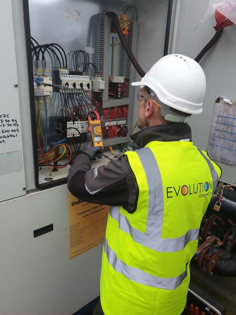 Engineer carrying out maintenance checks on a chiller