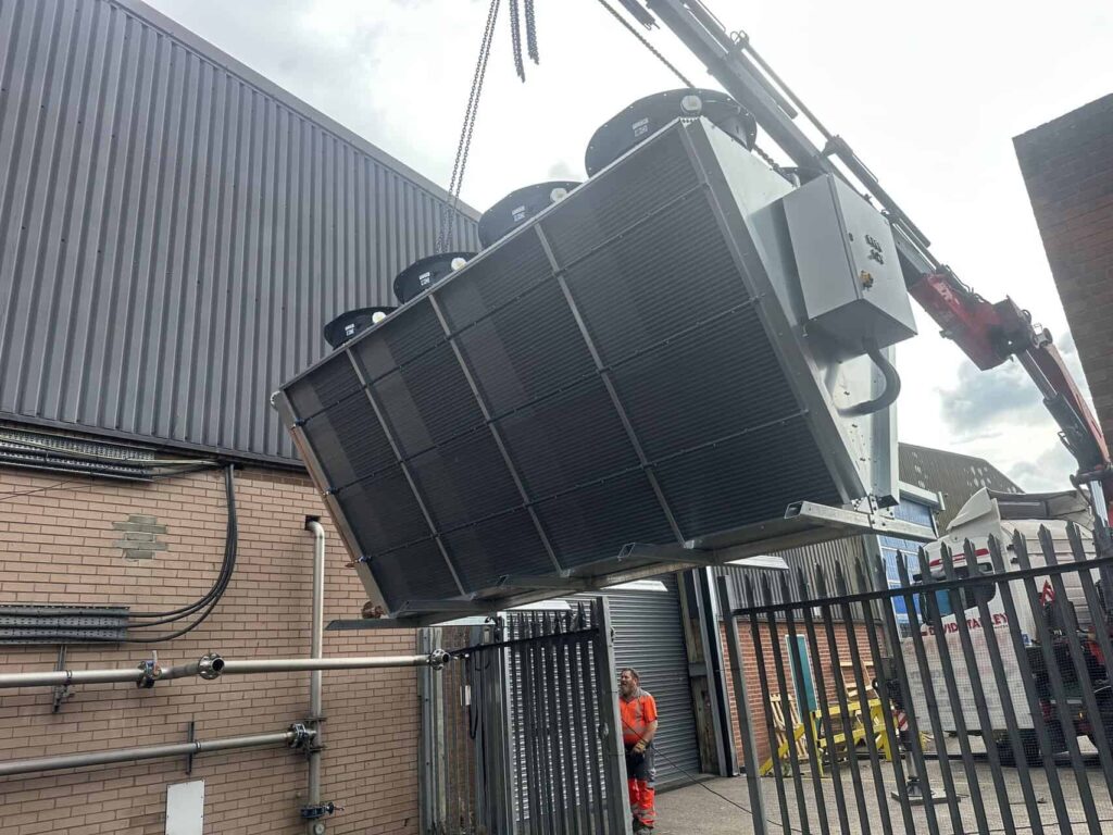 Adiabatic Free Cooler being Craned into position