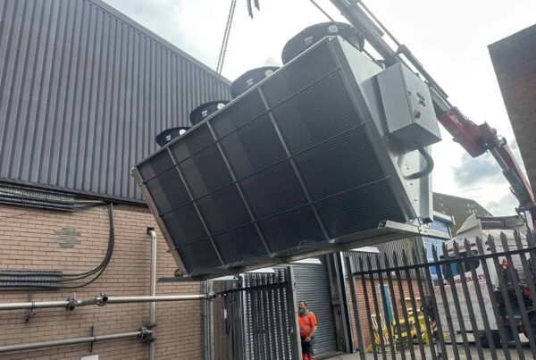 Adiabatic Free Cooler being Craned into position